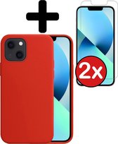 iPhone 13 Mini Hoesje Siliconen Case Hoes Met 2x Screenprotector - iPhone 13 Mini Hoesje Cover Hoes Siliconen Met 2x Screenprotector - Rood
