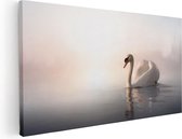 Artaza Canvas Schilderij Zwaan in het Water tijdens de Mist - 120x60 - Groot - Foto Op Canvas - Canvas Print