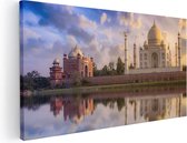 Artaza Canvas Schilderij Taj Mahal bij het Water in India - 80x40 - Foto Op Canvas - Canvas Print