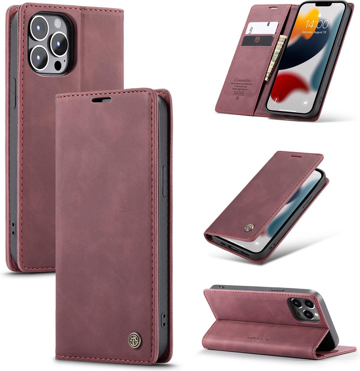 Geschikt Voor iPhone 13 Pro Max hoesje CaseMe Retro Bookcase - Paars