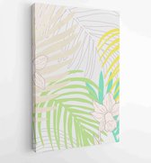 Canvas schilderij - Summer tropical wall arts vector. Palm leaves, coconut leaf, monstera leaf, line arts 1 -    – 1922500793 - 40-30 Vertical