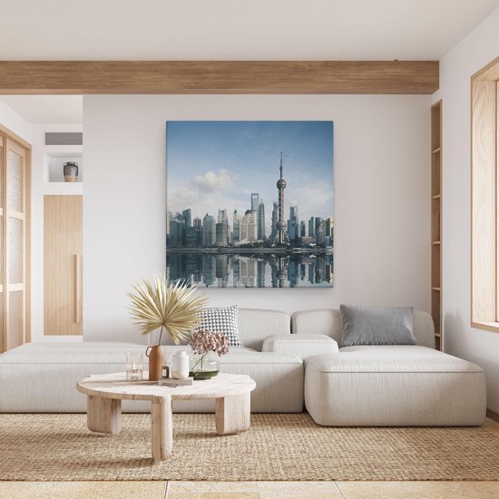 Artaza Peinture sur toile Skyline de Shanghai en Chine – 80 x 80 – Groot – Photo sur toile – Impression sur toile