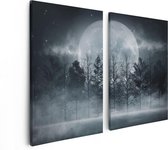Artaza - Peinture sur toile Diptyque - Lune entre les Arbres dans la nuit - 80x60 - Photo sur toile - Impression sur toile