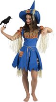 Funny Fashion - Monster & Griezel Kostuum - Vogelverschrikker Dame Hannah - Vrouw - Blauw, Oranje - Maat 36-38 - Halloween - Verkleedkleding