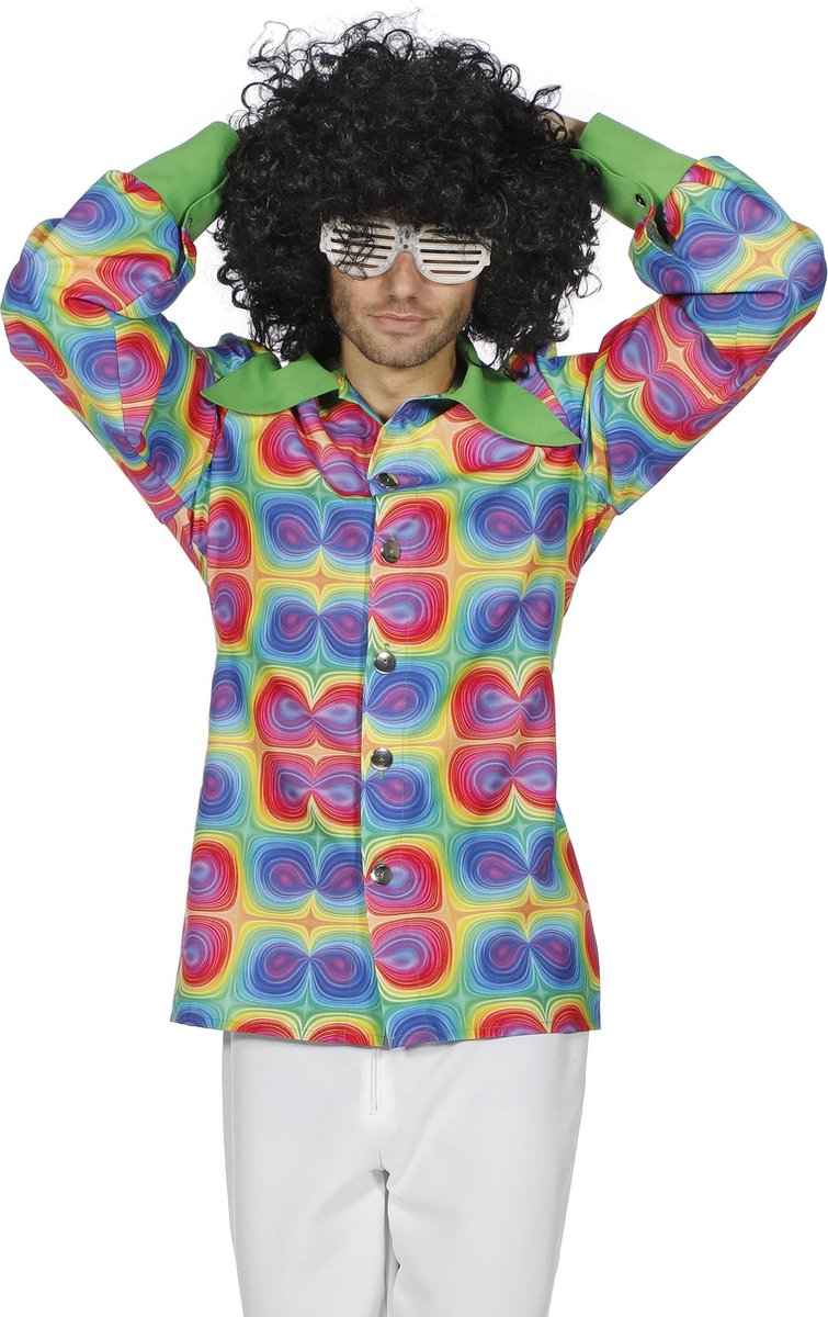 Wilbers & Wilbers - Hippie Kostuum - Hemd Schreeuwende Kleuren Man - Multicolor - Maat 48 - Carnavalskleding - Verkleedkleding