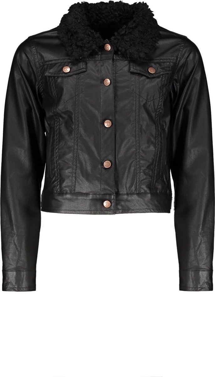 NoBell meiden fake leather vest met teddykraag Dicky Jet Black