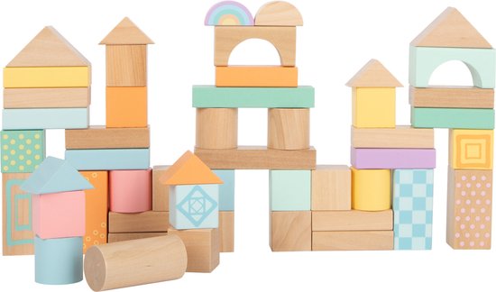 Pastel houten bouwblokken - 50 stuks - Houten speelgoed vanaf 1 jaar