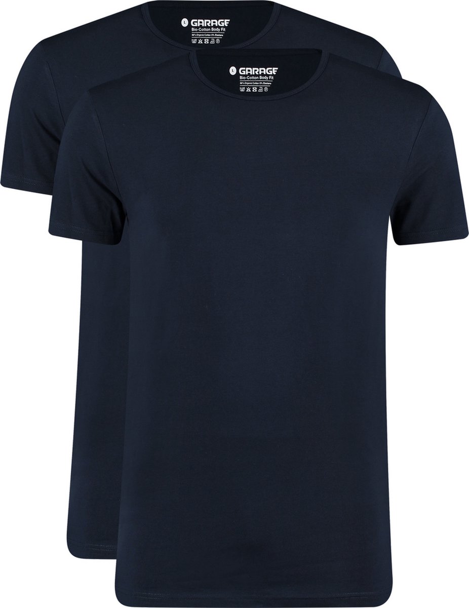 Garage 0221- Bio-Cotton Bodyfit 2-pack T-shirt ronde hals korte mouw navy XL 95% organisch katoen 5% elastan