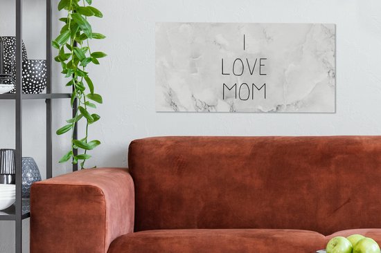 Canvas Schilderij Spreuken - Quotes I Love Mom - Moederdag - Mam - Marmer - 80x40 cm - Wanddecoratie