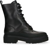 Manfield - Dames - Zwarte leren veterlaarzen - Maat 37