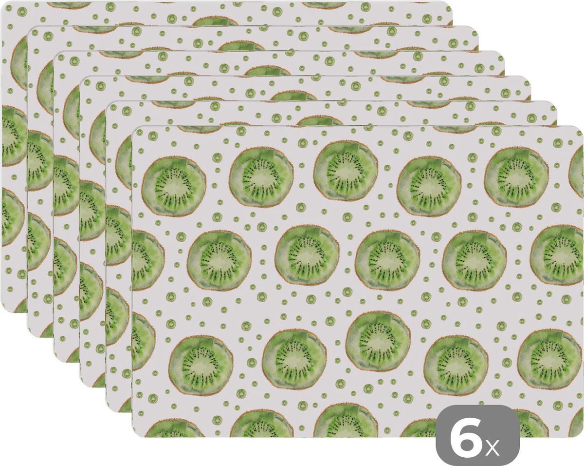 Placemat - Placemats kunststof - Kiwi - Groen - Patronen - 45x30 cm - 6 stuks - Hittebestendig - Anti-Slip - Onderlegger - Afneembaar