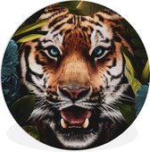 WallCircle - Tableau - Tigre Jungle Fleurs - Multicolore - 150 X 150 Cm