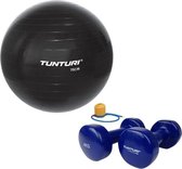 Tunturi - Fitness Set - Vinyl Dumbbell 2 x 4 kg  - Gymball Zwart 75 cm