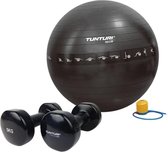 Tunturi - Fitness Set - Vinyl Dumbbell 2 x 5 kg - Gymball Zwart met Anti Burst 90 cm