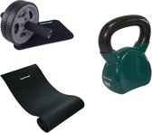Tunturi - Fitness Set - Kettlebell 10 kg - Fitnessmat 160 x 60 x 0,7 cm - Trainingswiel