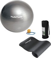 Tunturi - Fitness Set - Fitnessmat 180 x 60 x 1,5 cm - Gymball Zilver 75 cm
