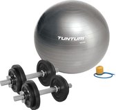 Tunturi - Fitness Set - Halterset 20 kg incl 2 Dumbbellstangen  - Gymball Zilver 90 cm
