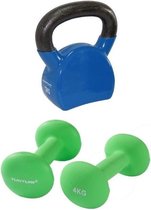 Tunturi - Fitness Set - Neopreen Dumbbellset 2 x 4 kg - Kettlebell 12 kg