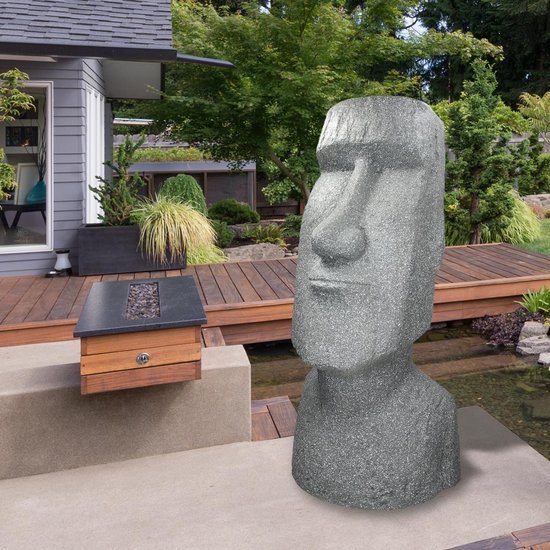Figurine de jardin Île de Pâques Moai Grijs 37x26x78 cm