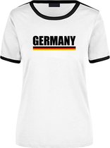 Germany supporter wit / zwart ringer t-shirt Duitsland met vlag voor dames L
