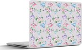 Laptop sticker - 10.1 inch - Kinderkamer - Dinosaurus - Grijs - Meisjes - Kinderen - Roze - 25x18cm - Laptopstickers - Laptop skin - Cover