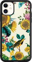 iPhone 11 hoesje glass - Zonnebloemen / Bloemen | Apple iPhone 11  case | Hardcase backcover zwart