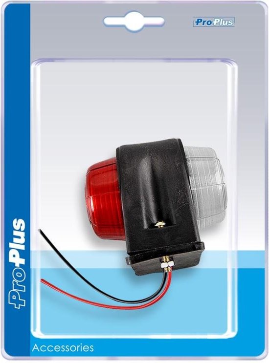 ProPlus breedtelamp in verpakking, rood en wit met zwarte houder en draden.