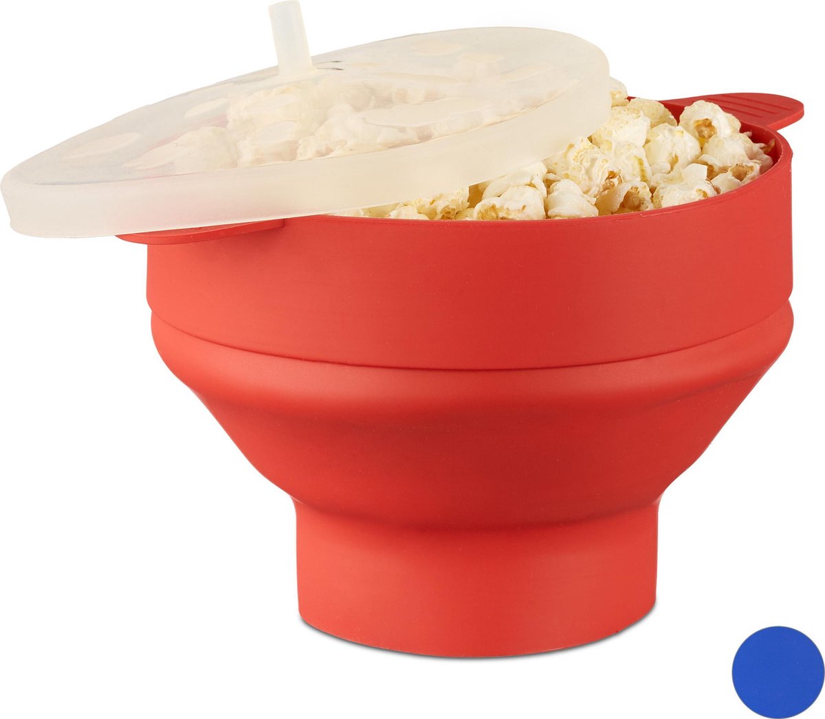 Relaxdays 1x popcorn maker siliconen rood voor magnetron zonder olie opvouwbaar