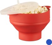 Relaxdays 1x popcorn maker siliconen - rood - voor magnetron - zonder olie - opvouwbaar