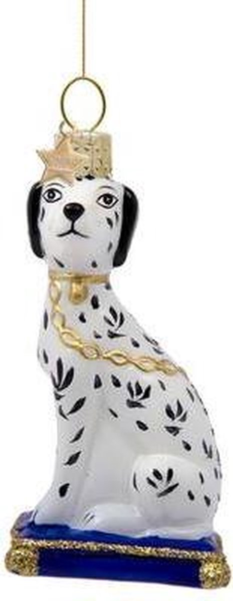 Ornament glass Dalmatian dog w/blue cushion H10.5cm