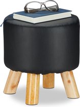 Relaxdays krukje kunstleer - poef op pootjes - ronde hocker kind - voetenbank - zitkruk - zwart