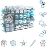 Kerstballen | Kerstversiering | Kerstboomversiering | Kerstdecoratie | 113 Stuks | 3 Maten | 8 Vormen | Kerstmis | Kunststof | Blauw | Zilver
