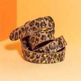 BELT LEATHER LONG LEOPARD BROWN GOLD STUDS