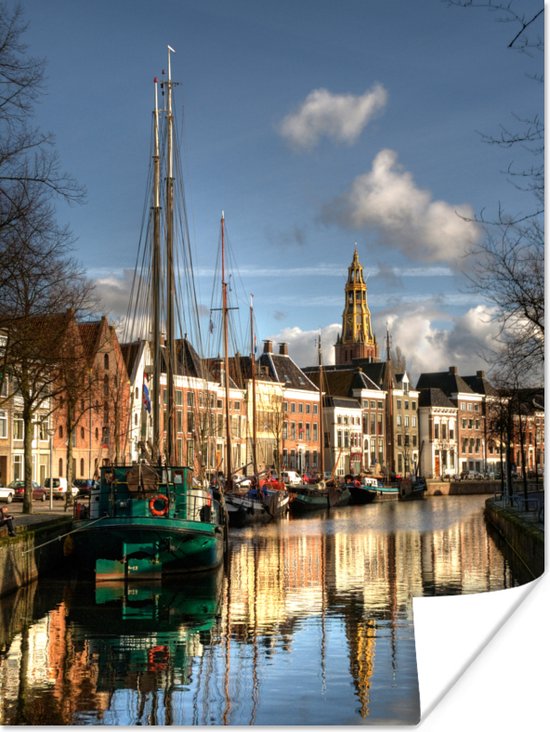Grachten van de Nederlandse stad Groningen Poster 120x160 cm - Foto print  op Poster... | bol.com