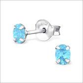 Aramat jewels ® - Zilveren zirkonia oorbellen ovaal aqua blauw 3x4mm