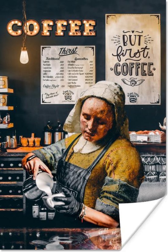Poster Melkmeisje - Barista - Koffie - 80x120 cm