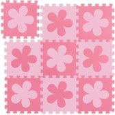 Relaxdays speelmat foam - puzzelmat baby- puzzeltegels - speeltegels bloemen - speelkleed - roze-felroze