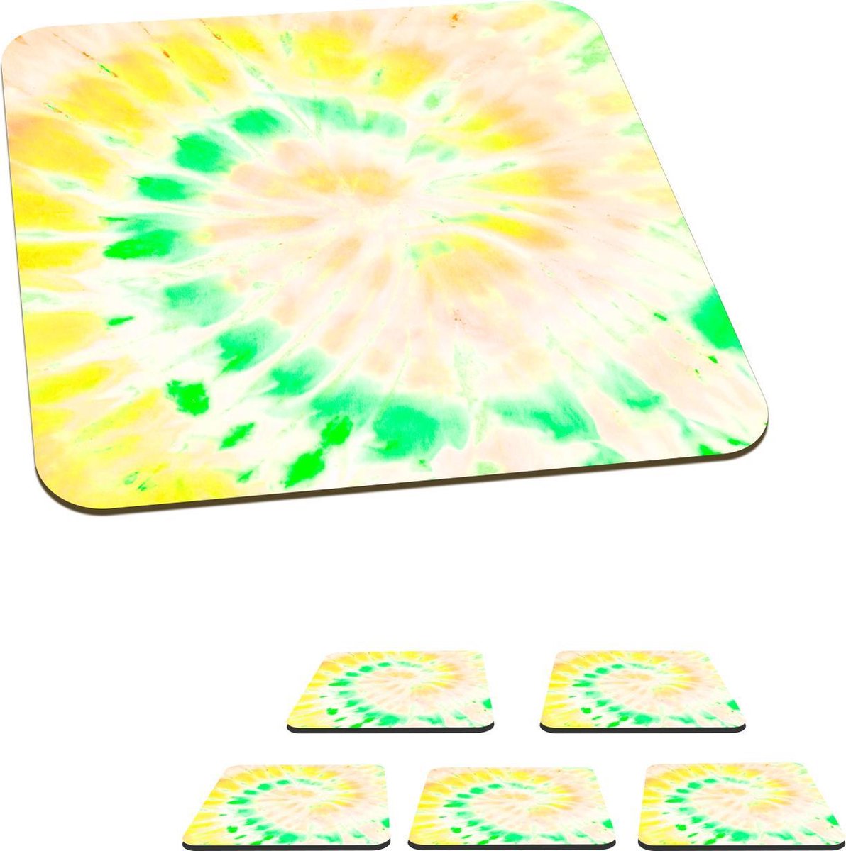 Onderzetters voor glazen - Tie dye - Groen - Wit - 10x10 cm - Glasonderzetters - 6 stuks