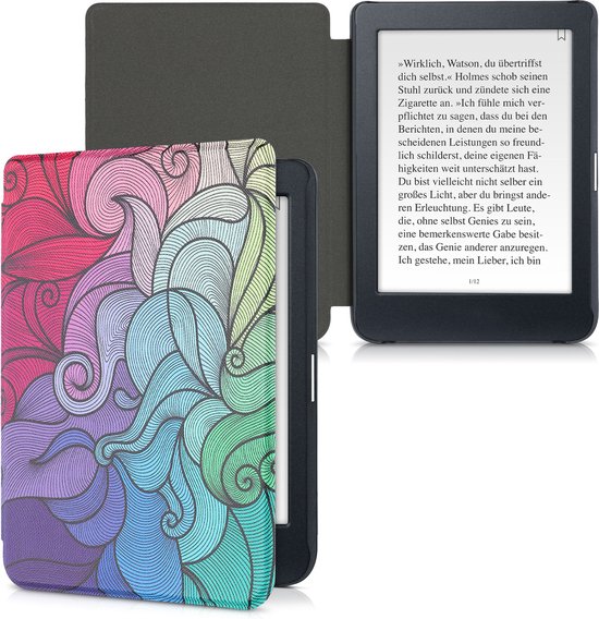 kwmobile e-reader hoesje geschikt voor Kobo Nia hoes - E reader flip case met magnetische sluiting - Ereader cover - Kleurrijk design in roze / blauw / groen van kwmobile — afbeelding 4