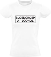 Bloedgroep Alcohol | Dames T-shirt | Wit | Ijzer | Drank | Bier | Wijn | Kroeg | Feest | Festival