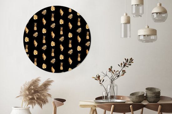 WallCircle - Stickers muraux - Cercle de papier peint - Feuilles - Or - Motifs - 140x140 cm - Cercle mural - Autocollant - Autocollant papier peint rond