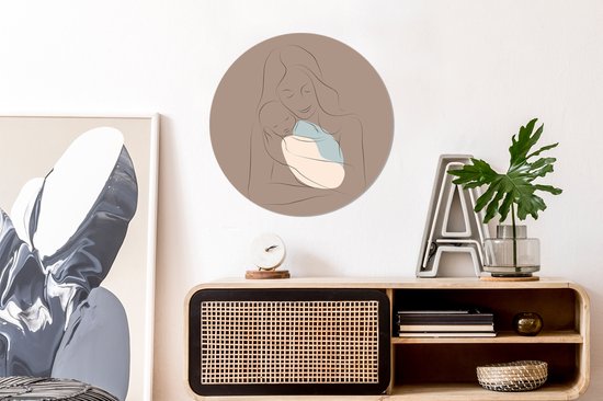 Cercle mural - Cercle mural - Maman - Nouveau-né - Line au trait - Aluminium - Dibond - 60x60 cm - Intérieur et Extérieur