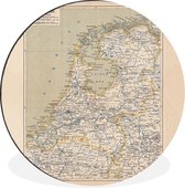 WallCircle - Wandcirkel - Muurcirkel - Kaart - Vintage - Nederland - Aluminium - Dibond - ⌀ 140 cm - Binnen en Buiten