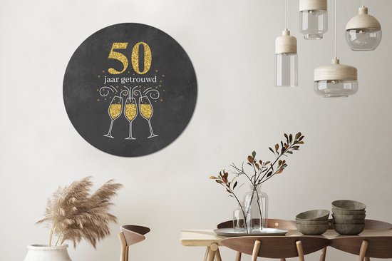 Cercle mural - Cercle mural - Mariage - Fête - 50 ans mariés - Aluminium - Dibond - ⌀ 90 cm - Intérieur et extérieur - Cadeau Saint Valentin