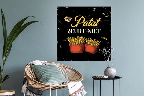 Stickers Stickers muraux - Frites - Vintage - Texte - 80x80 cm - Feuille adhésive - Cadeau pour femme - Cadeau pour homme