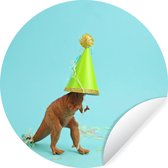 Dinosaure Jouets portant un chapeau de fête Sticker mural cercle papier peint 80x80 cm / cercle papier peint / cercle mural / cercle vivant - auto-adhésif et coupe ronde