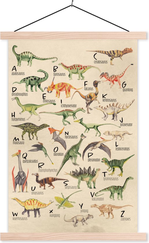 Affiche scolaire - Alphabet - Dinosaures - Chambre d'enfant - 40x60 cm - Lattes vierges