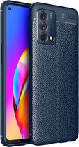 Oppo A74 4G hoesje, MobyDefend TPU Gelcase, Lederlook, Navy blauw | GSM Hoesje / Telefoonhoesje Geschikt Voor: Oppo A74 4G