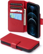 Étui Apple iPhone 12 / iPhone 12 Pro , bibliothèque portefeuille de luxe MobyDefend en cuir véritable, rouge - Étui pour téléphone compatible avec Apple iPhone 12 et iPhone 12 Pro