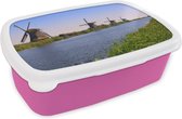 Broodtrommel Roze - Lunchbox - Brooddoos - Nederland - Molen - Water - 18x12x6 cm - Kinderen - Meisje